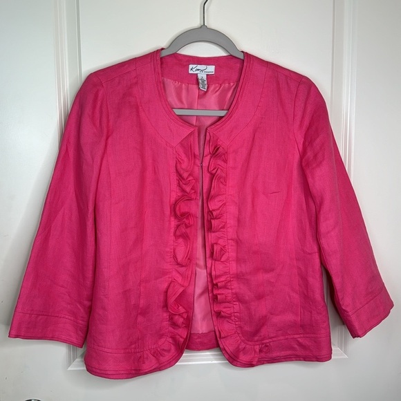 Kim Rogers Linen Jacket Pink Ruffle Trim Cropped Sz S - Picture 7 of 15
